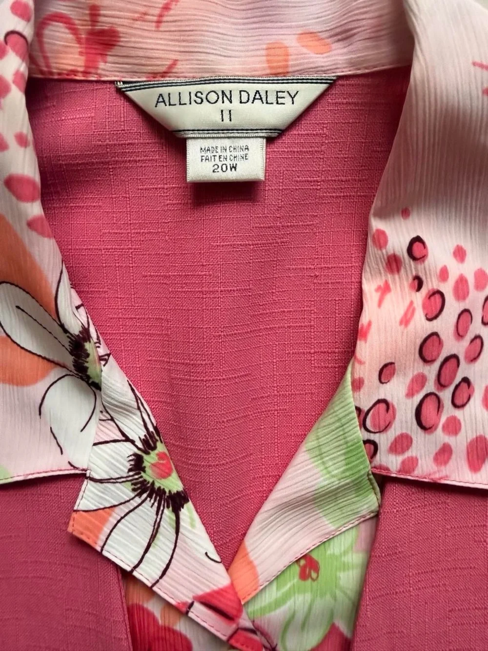 Allison Daley Pink Short-Sleeve 2 Piece Pantsuit Set with Floral Trim 18W/20W